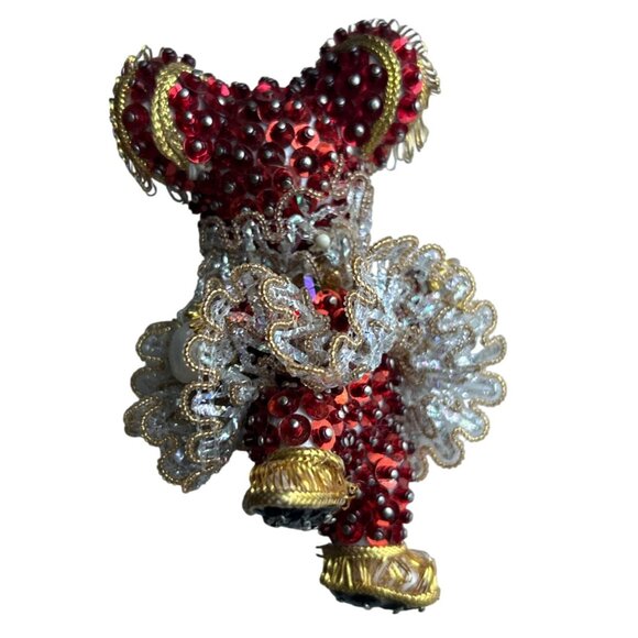 Vintage Ornate Handcrafted Clown Ornament With Red Sequins & Gold Beads - Picture 3 of 5